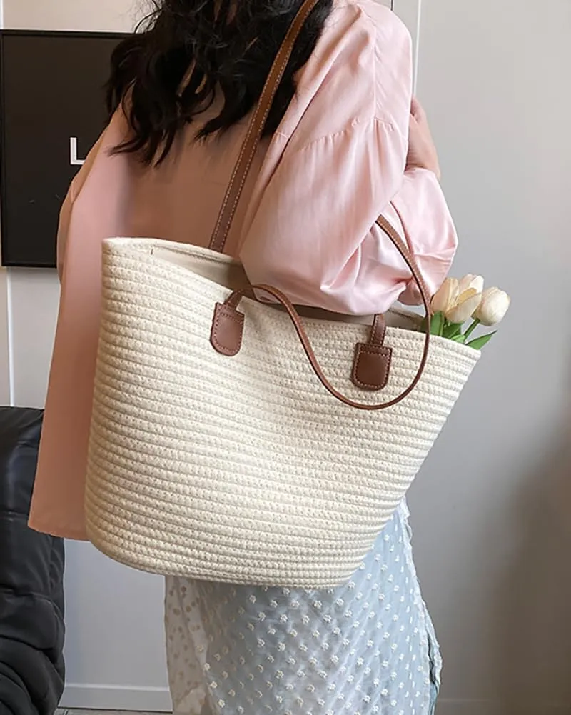 Rungion Summer Straw Tote Bags for Women Knitted Large Top Handle Handbags Woven Beach Shoulder Bags Casual Shopping Purse