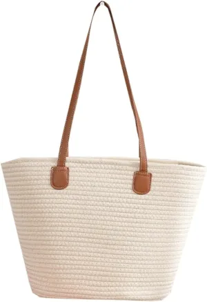 Rungion Summer Straw Tote Bags for Women Knitted Large Top Handle Handbags Woven Beach Shoulder Bags Casual Shopping Purse