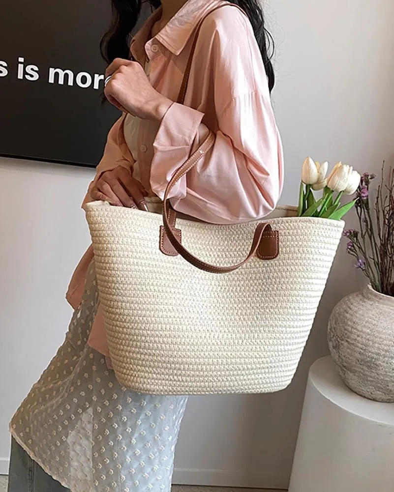 Rungion Summer Straw Tote Bags for Women Knitted Large Top Handle Handbags Woven Beach Shoulder Bags Casual Shopping Purse