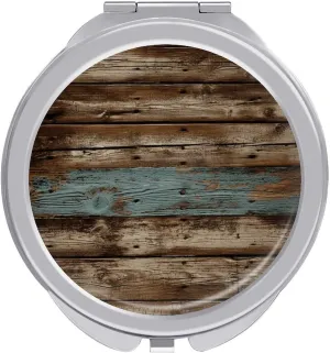 Rustic Old Barn Wood Travel Makeup Mirror Portable Double Sided Folding Mirror 1X/2X Magnifying Round Vanity Mirror for Home Office Women Purse Handbag Wallet