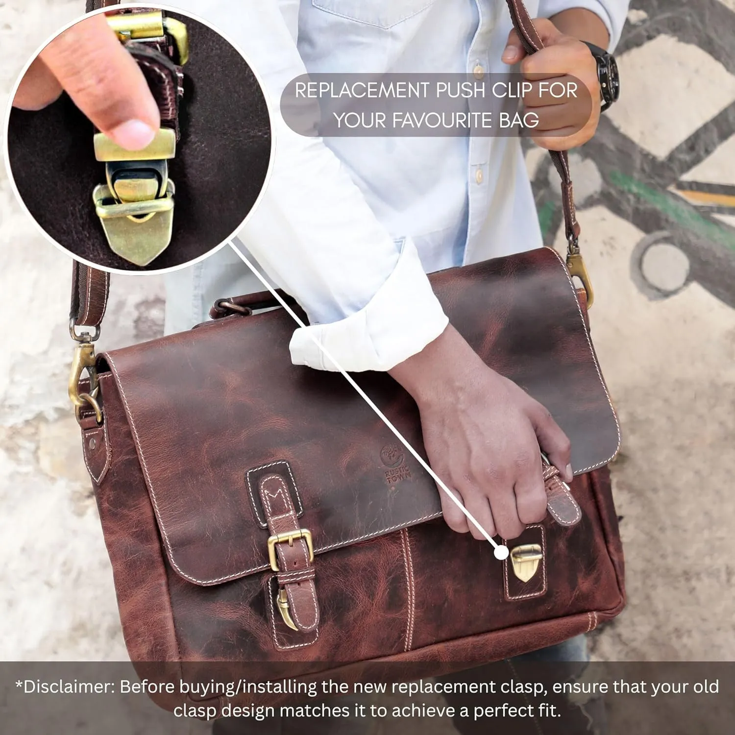 RUSTIC TOWN Leather Bag Replacement Push Clip Clasp Lock - Quick Release Metal Fasteners Buckles for Satchel & Messenger