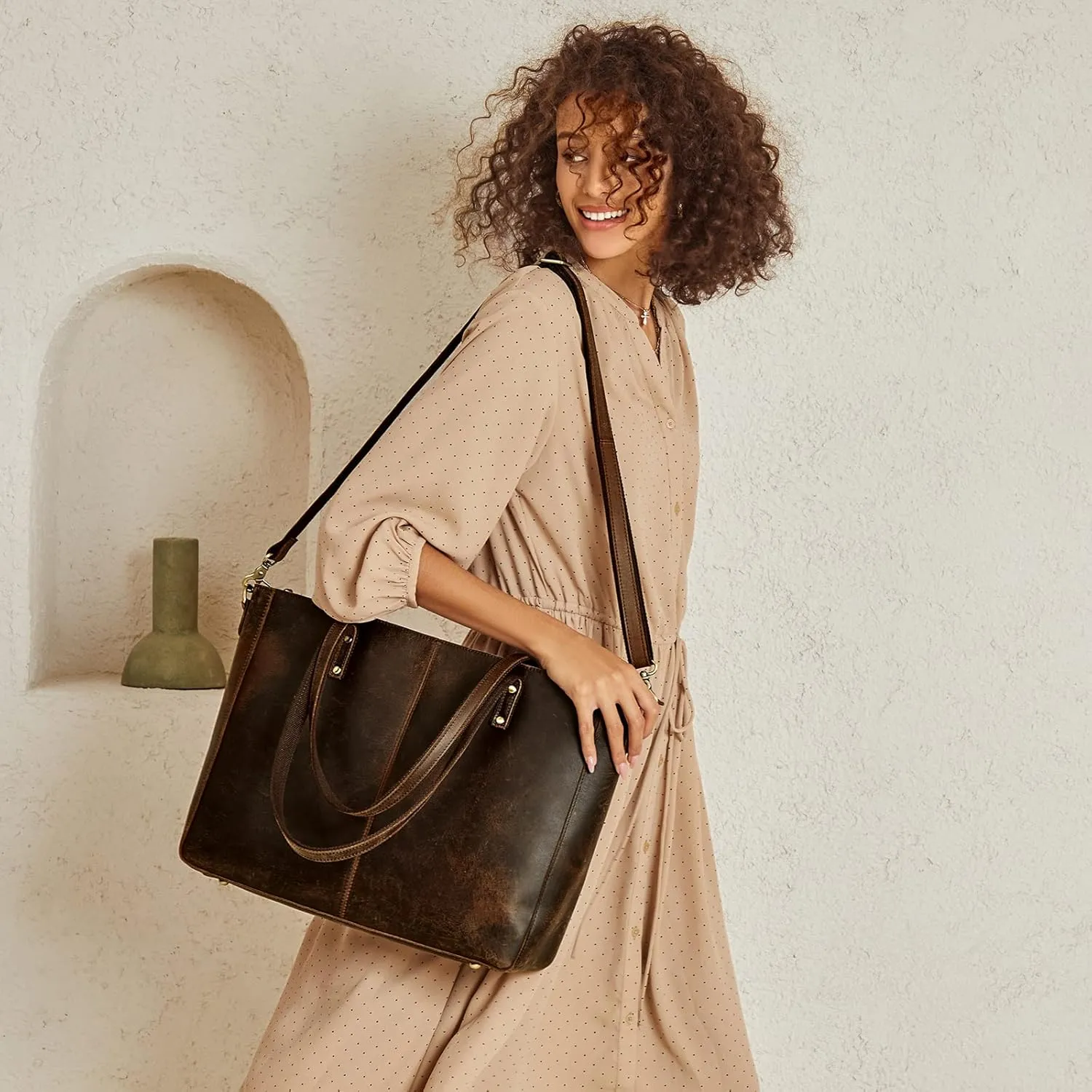 S-ZONE Genuine Leather Shoulder Tote Bag for Women Large Handbag Work Purse