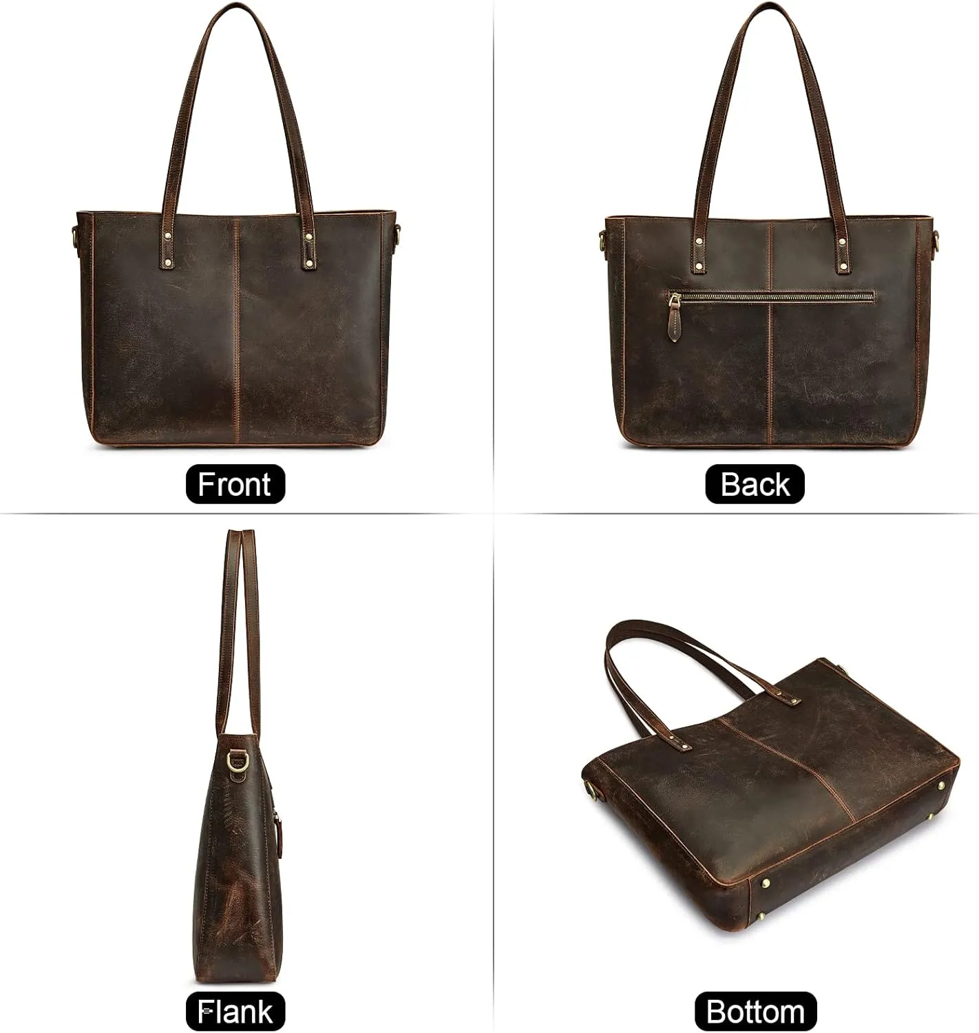S-ZONE Genuine Leather Shoulder Tote Bag for Women Large Handbag Work Purse
