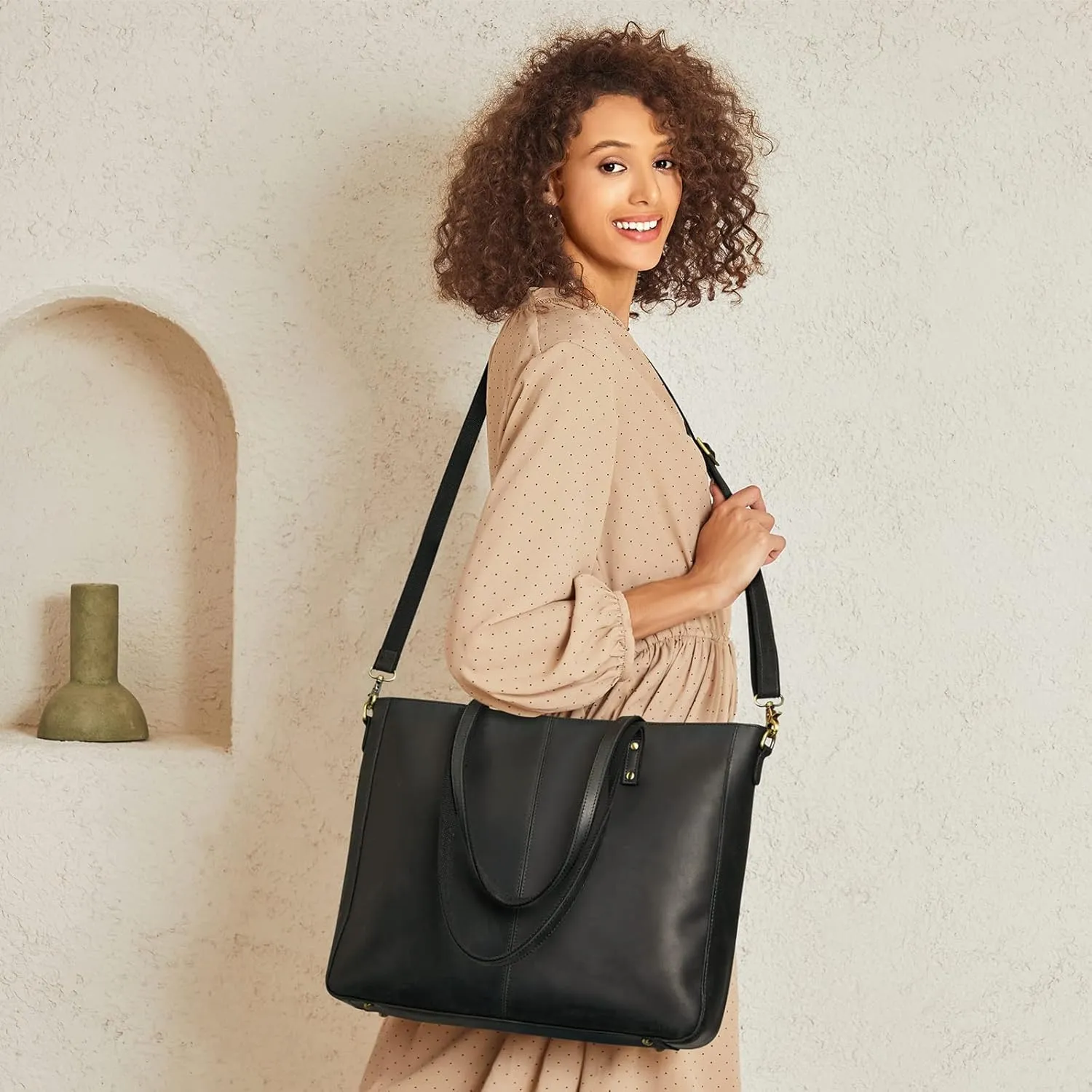 S-ZONE Genuine Leather Shoulder Tote Bag for Women Large Handbag Work Purse