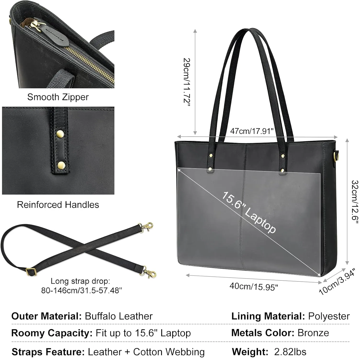 S-ZONE Genuine Leather Shoulder Tote Bag for Women Large Handbag Work Purse