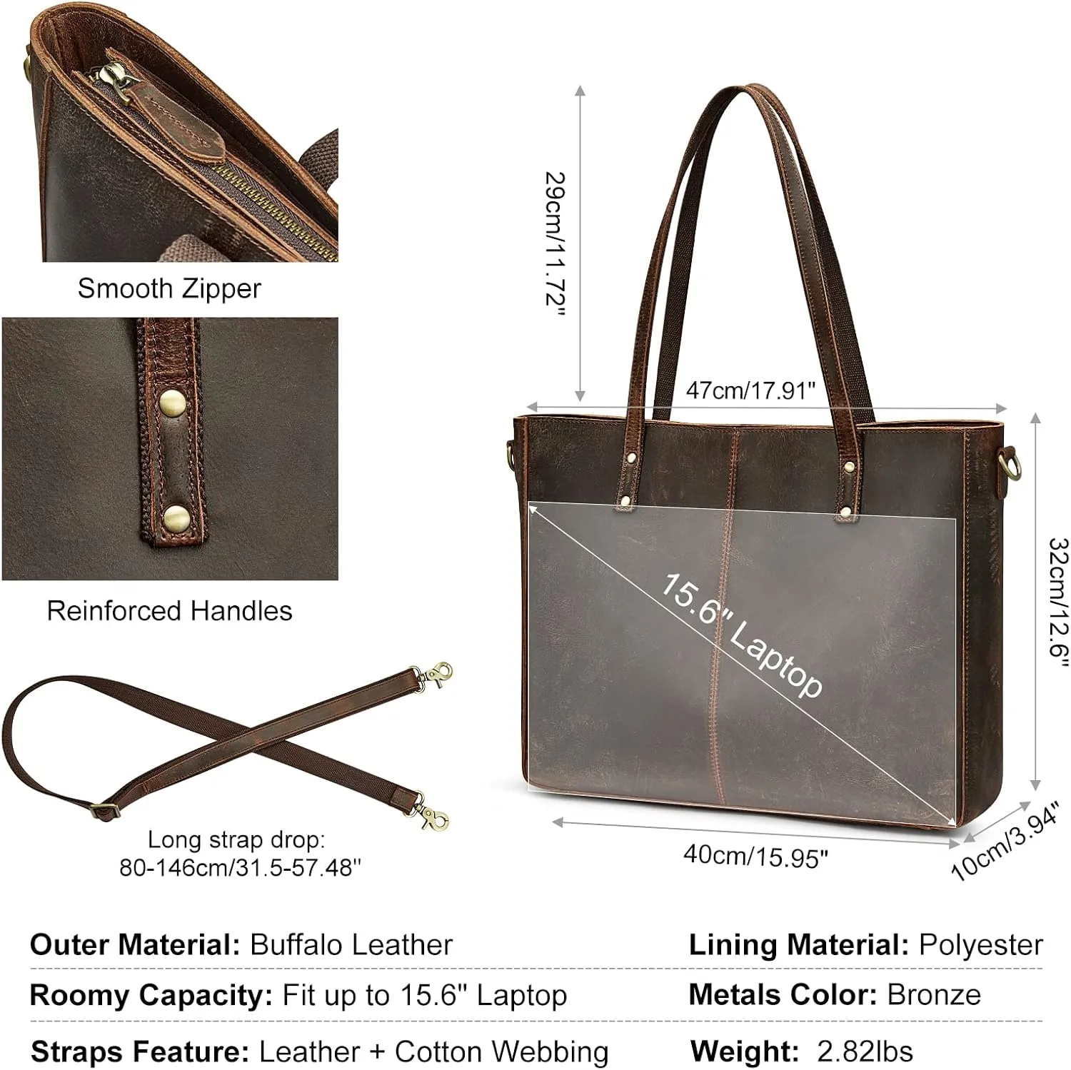 S-ZONE Genuine Leather Shoulder Tote Bag for Women Large Handbag Work Purse