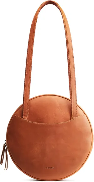 S-ZONE Large Leather Shoulder Bags for Women Circle Trendy Hobo Bag Round Purses Designer Handbag