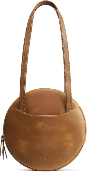 S-ZONE Large Leather Shoulder Bags for Women Circle Trendy Hobo Bag Round Purses Designer Handbag
