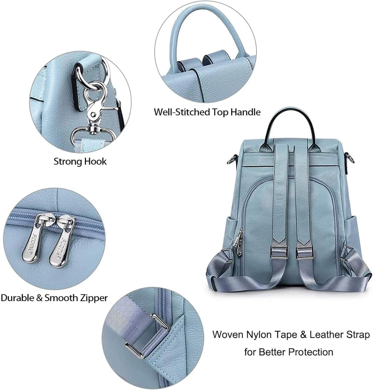 S-ZONE Leather Backpack Purses for Women Antitheft Rucksack Shoulder Bag Medium