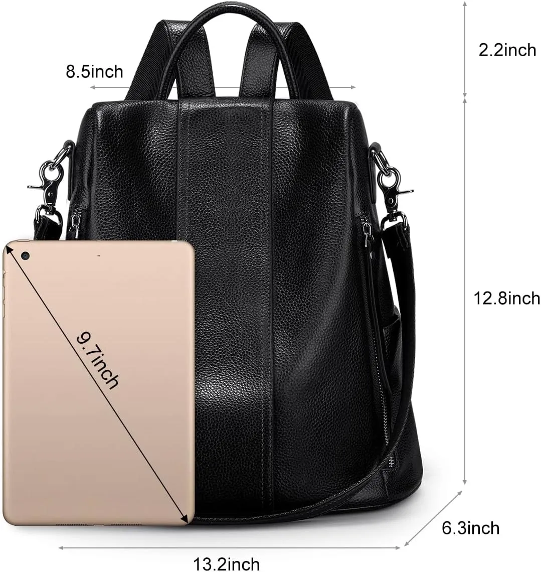 S-ZONE Leather Backpack Purses for Women Antitheft Rucksack Shoulder Bag Medium