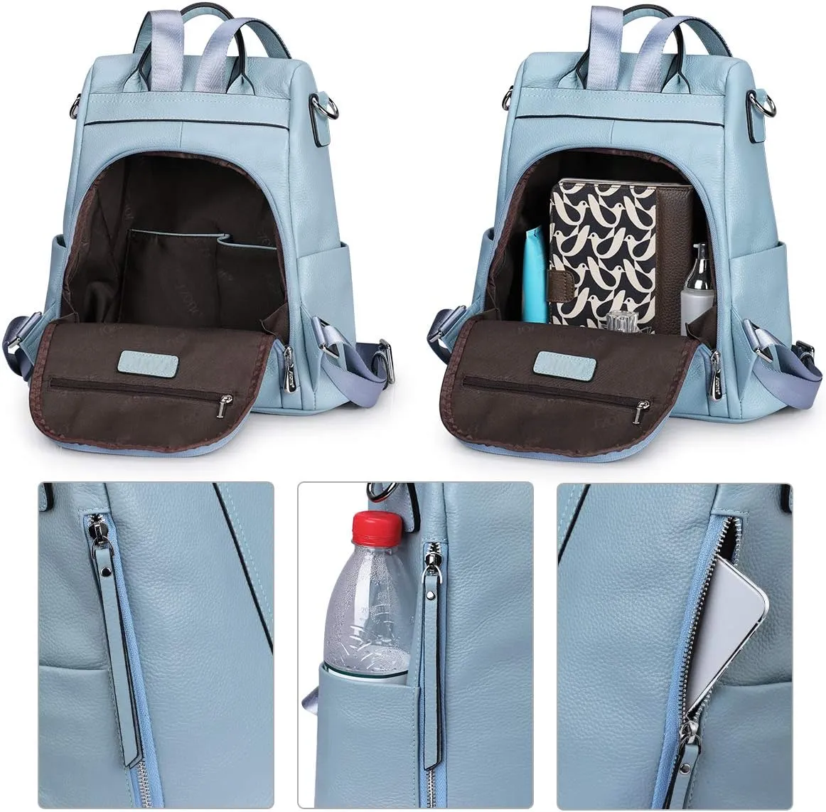 S-ZONE Leather Backpack Purses for Women Antitheft Rucksack Shoulder Bag Medium