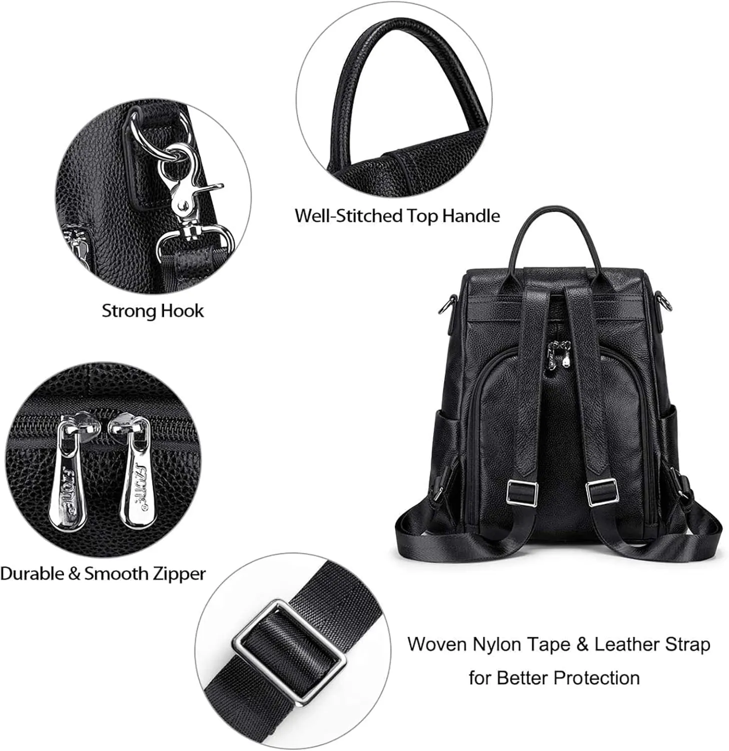 S-ZONE Leather Backpack Purses for Women Antitheft Rucksack Shoulder Bag Medium