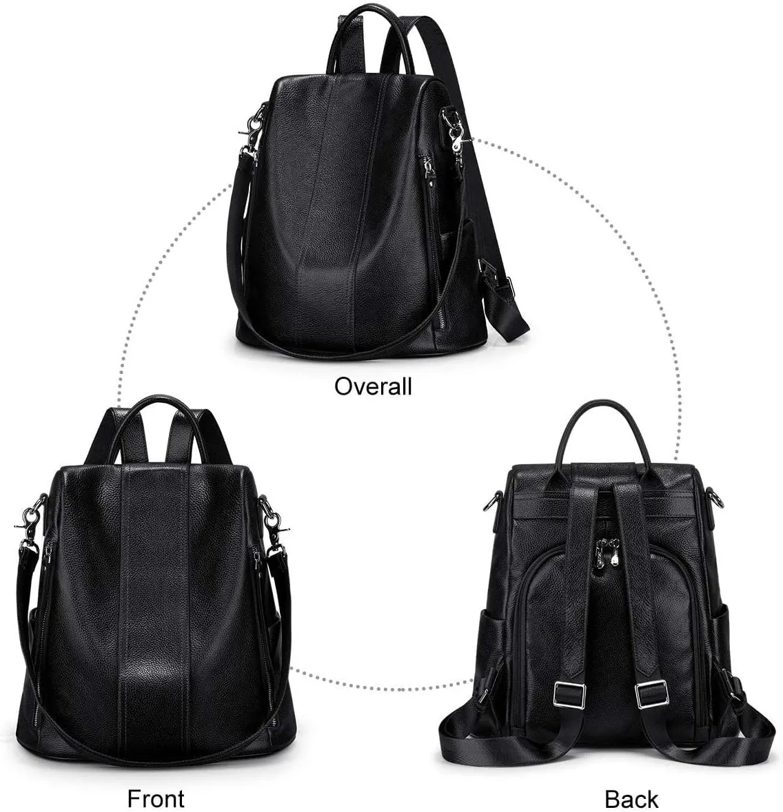 S-ZONE Leather Backpack Purses for Women Antitheft Rucksack Shoulder Bag Medium