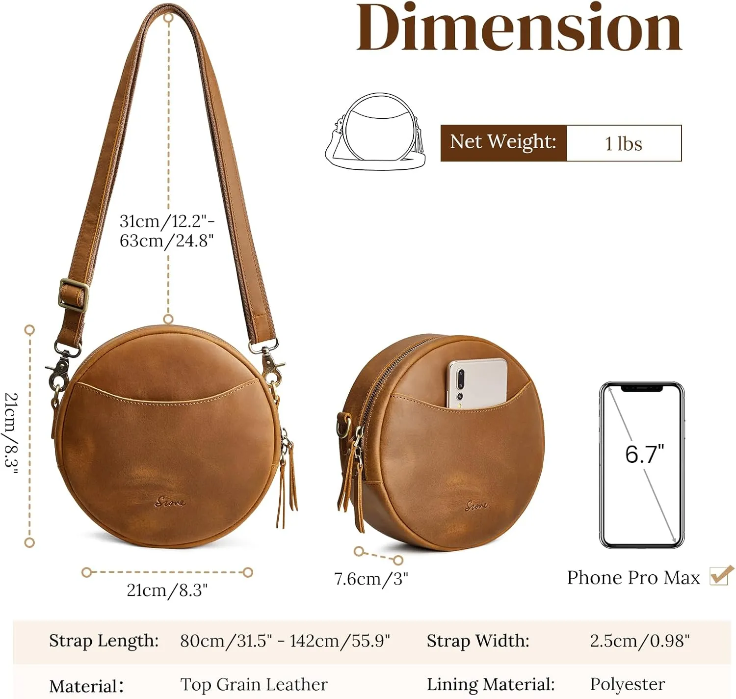 S-ZONE Leather Crossbody Bags for Women Trendy Circle Cross Body Shoulder Bag Designer Round Purses