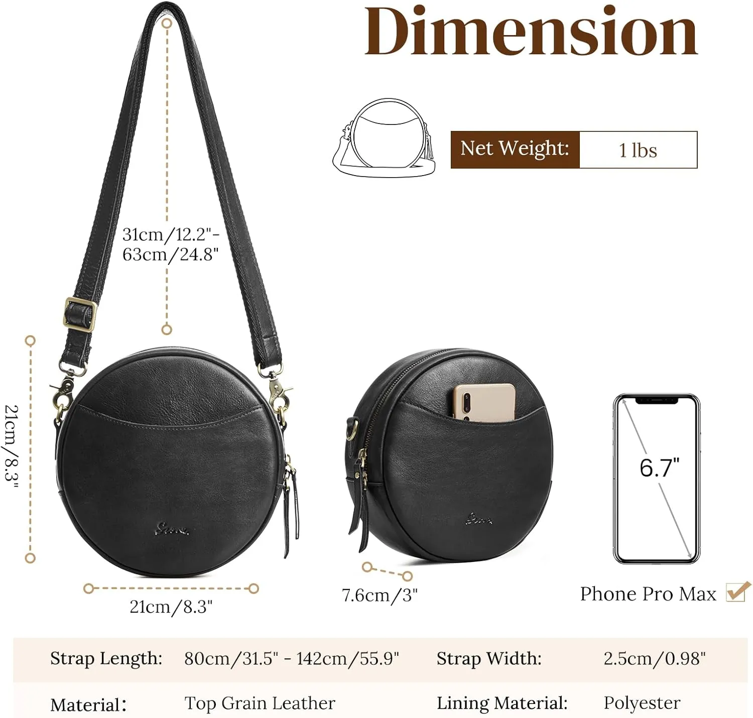 S-ZONE Leather Crossbody Bags for Women Trendy Circle Cross Body Shoulder Bag Designer Round Purses