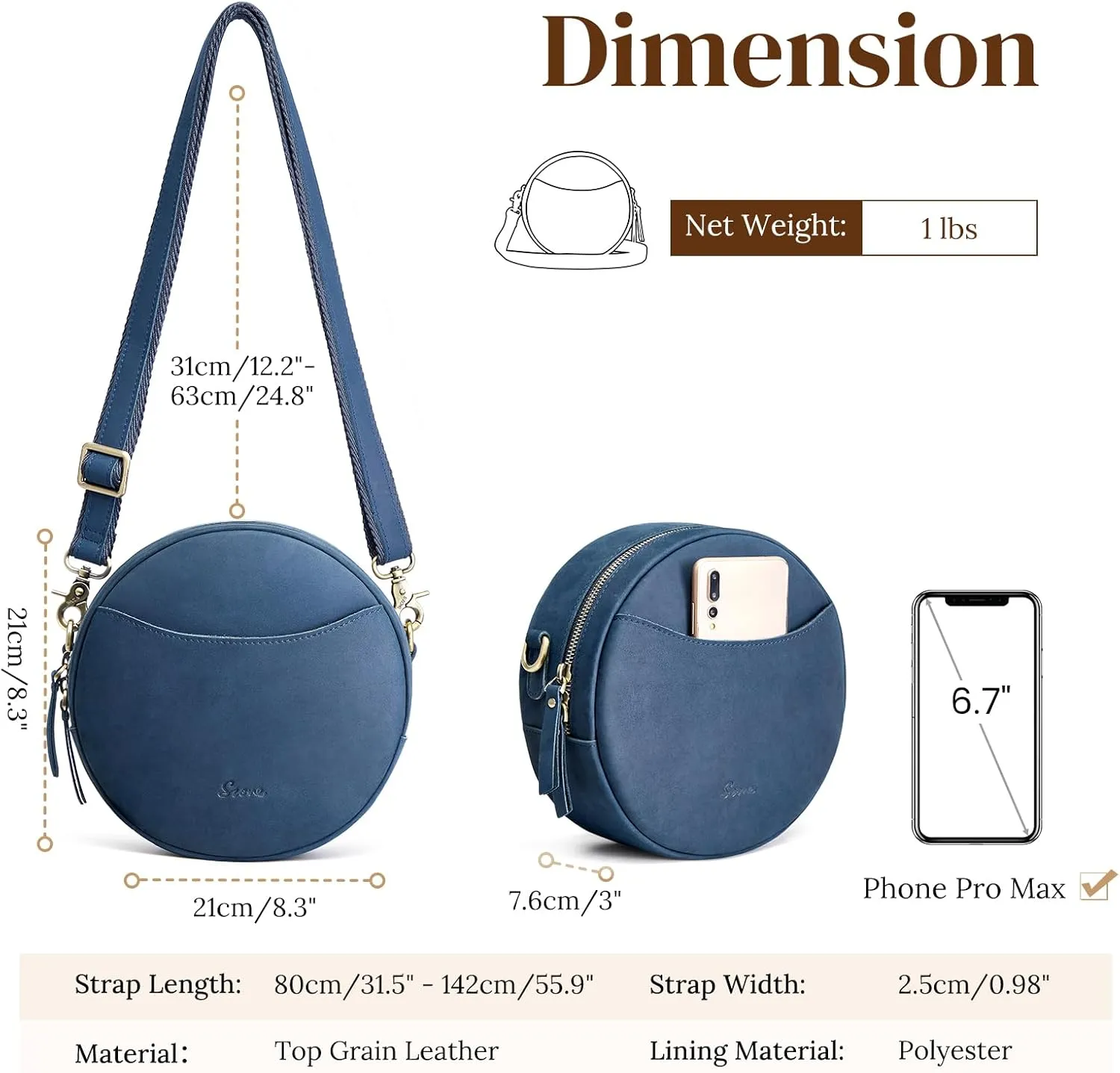S-ZONE Leather Crossbody Bags for Women Trendy Circle Cross Body Shoulder Bag Designer Round Purses
