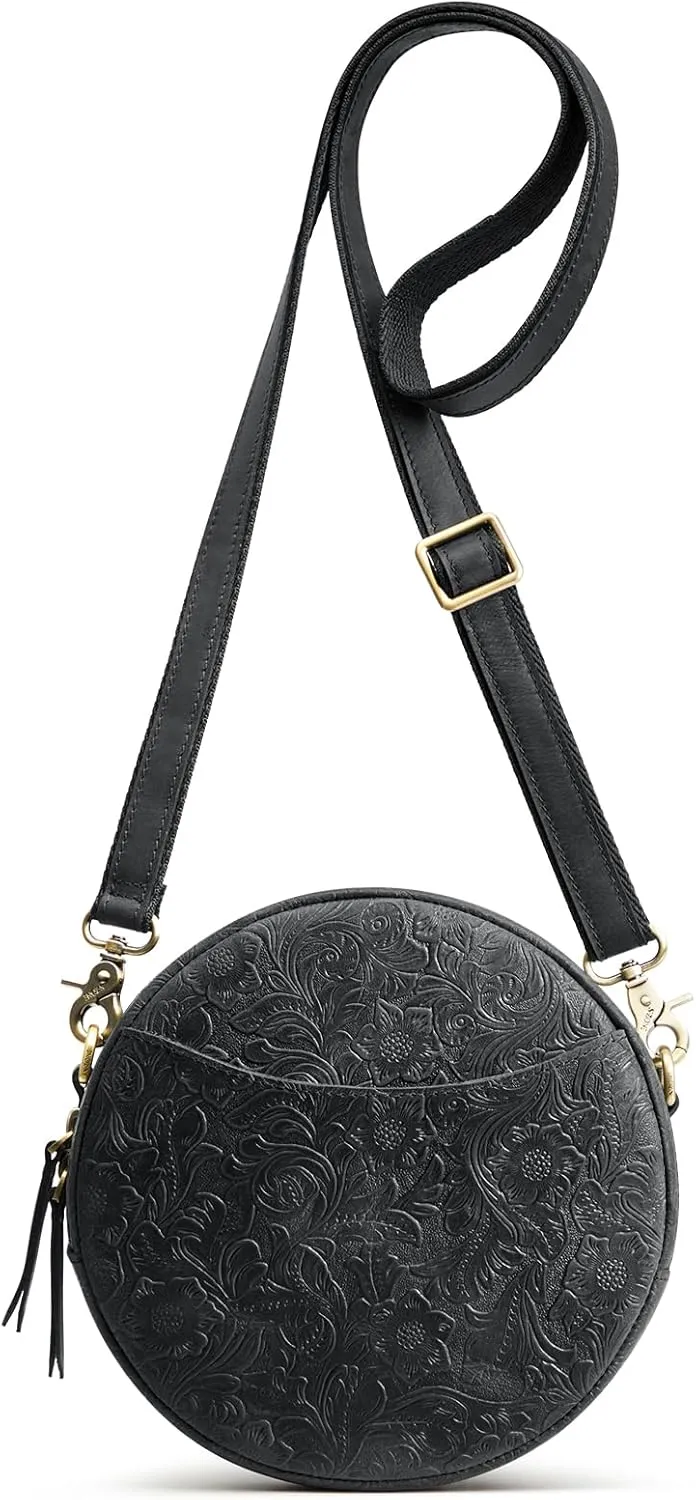 S-ZONE Leather Crossbody Bags for Women Trendy Circle Cross Body Shoulder Bag Designer Round Purses