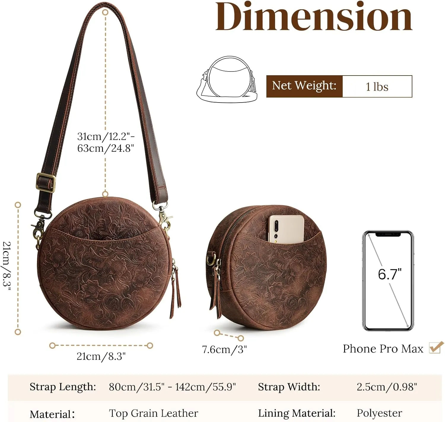 S-ZONE Leather Crossbody Bags for Women Trendy Circle Cross Body Shoulder Bag Designer Round Purses
