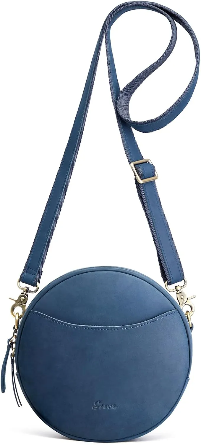 S-ZONE Leather Crossbody Bags for Women Trendy Circle Cross Body Shoulder Bag Designer Round Purses