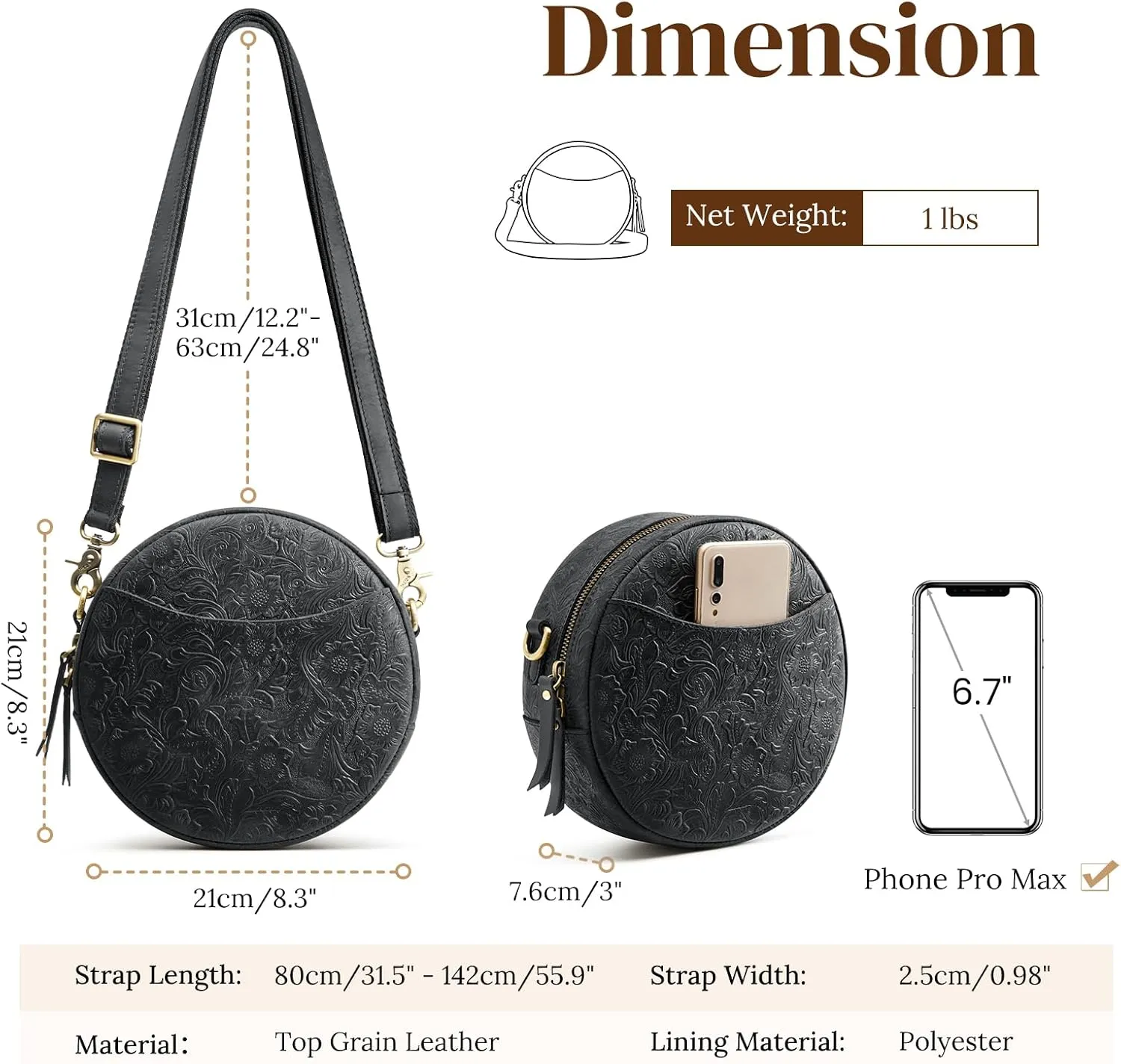 S-ZONE Leather Crossbody Bags for Women Trendy Circle Cross Body Shoulder Bag Designer Round Purses