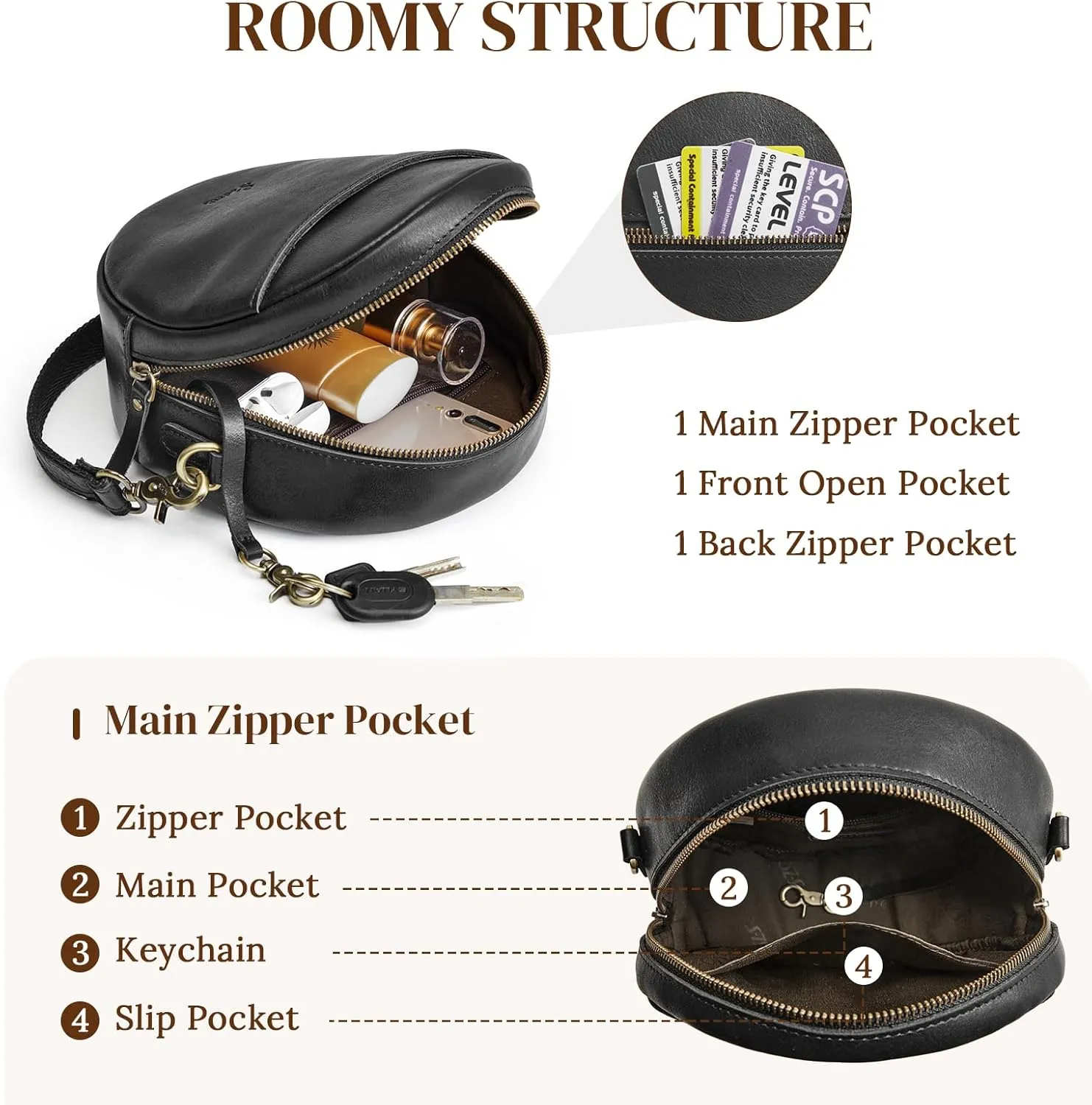 S-ZONE Leather Crossbody Bags for Women Trendy Circle Cross Body Shoulder Bag Designer Round Purses