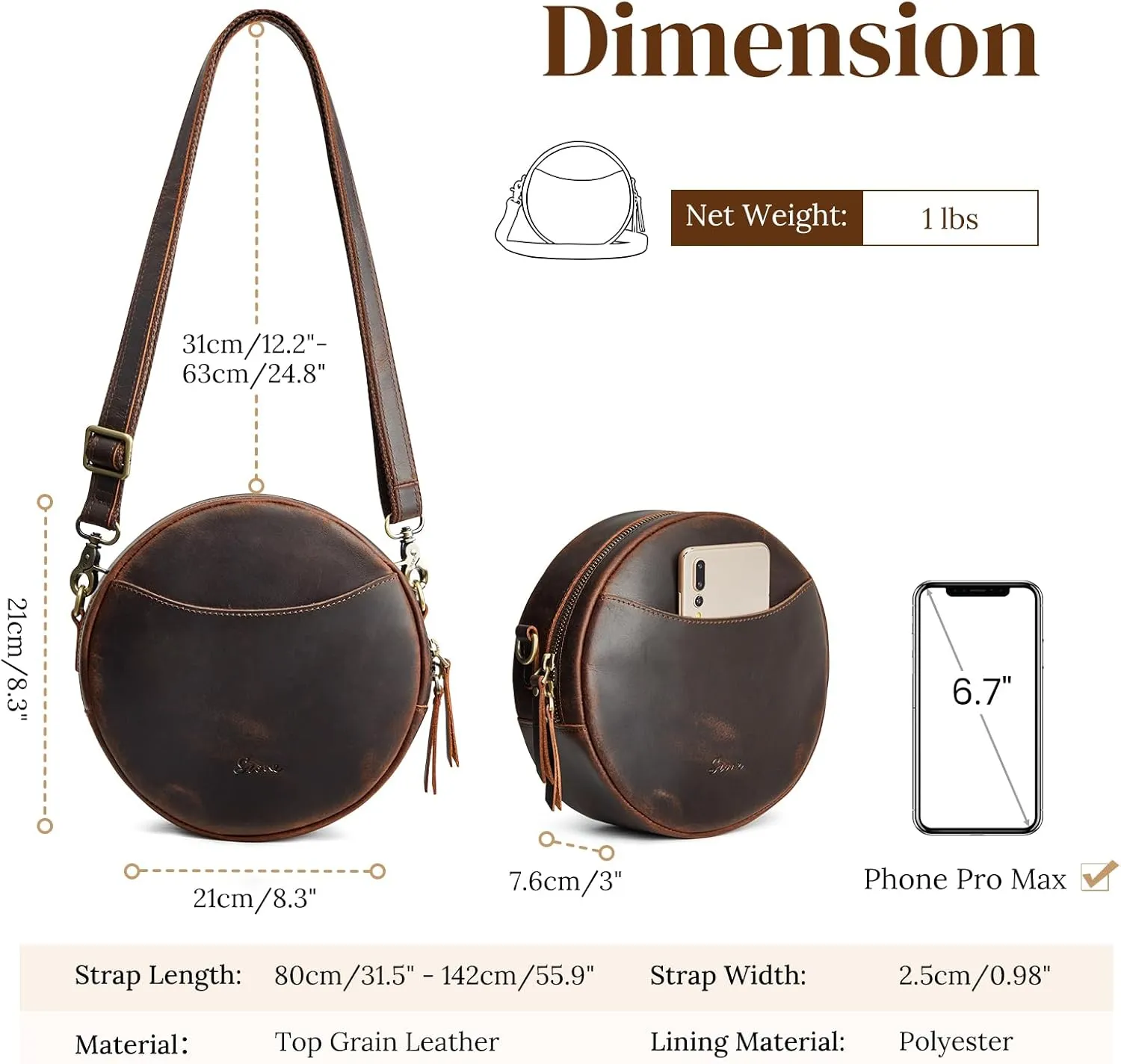 S-ZONE Leather Crossbody Bags for Women Trendy Circle Cross Body Shoulder Bag Designer Round Purses
