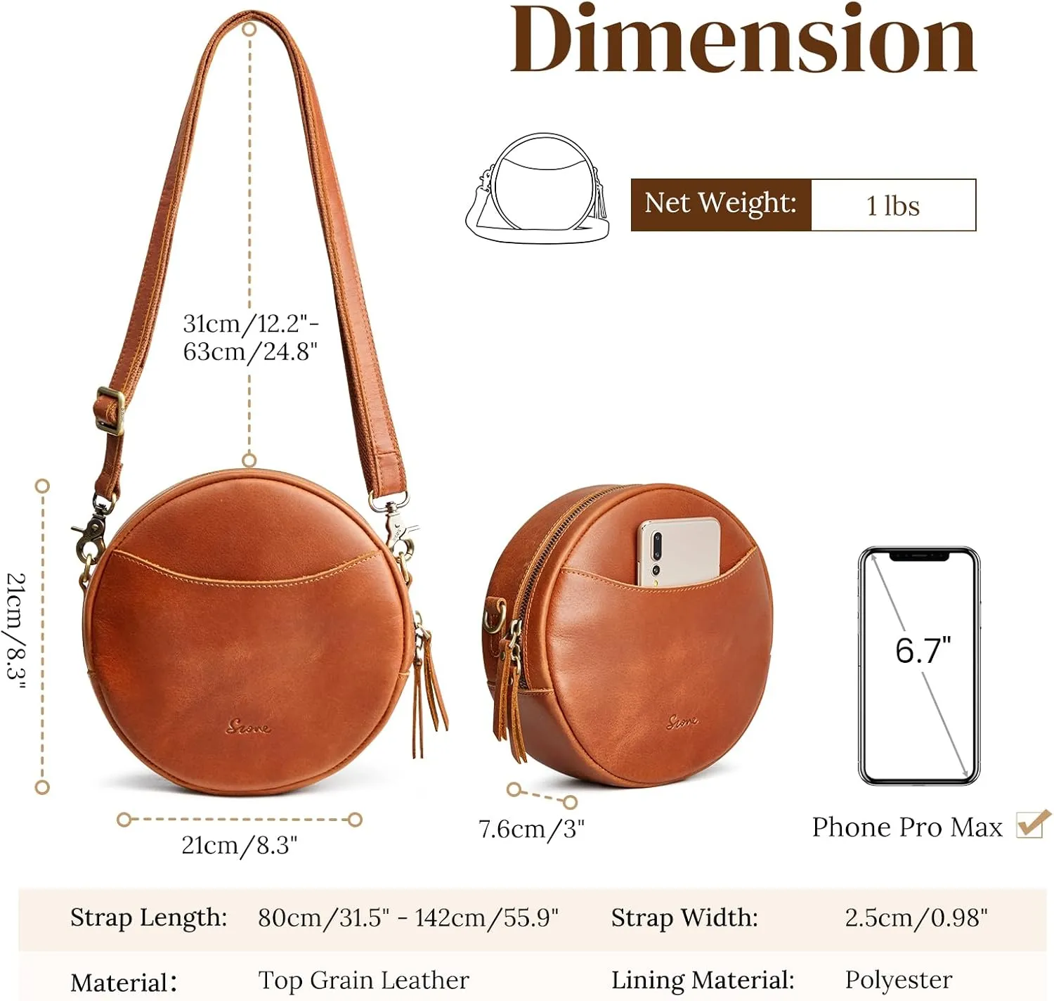 S-ZONE Leather Crossbody Bags for Women Trendy Circle Cross Body Shoulder Bag Designer Round Purses