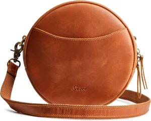 S-ZONE Leather Crossbody Bags for Women Trendy Circle Cross Body Shoulder Bag Designer Round Purses