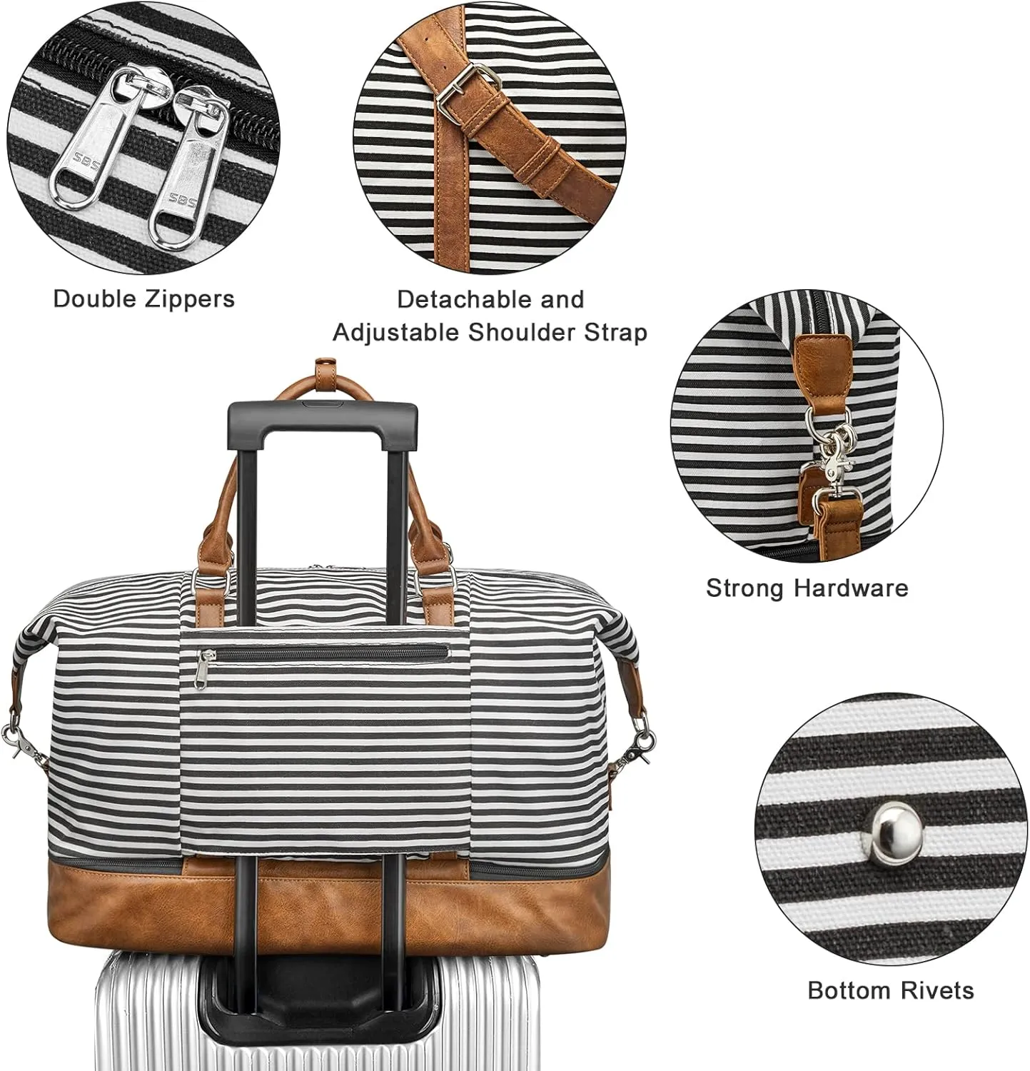 S-ZONE Weekender Bags for Women and Men Travel Duffel Bags with Shoe Compartment Overnight Carry on Duffle Tote Bag