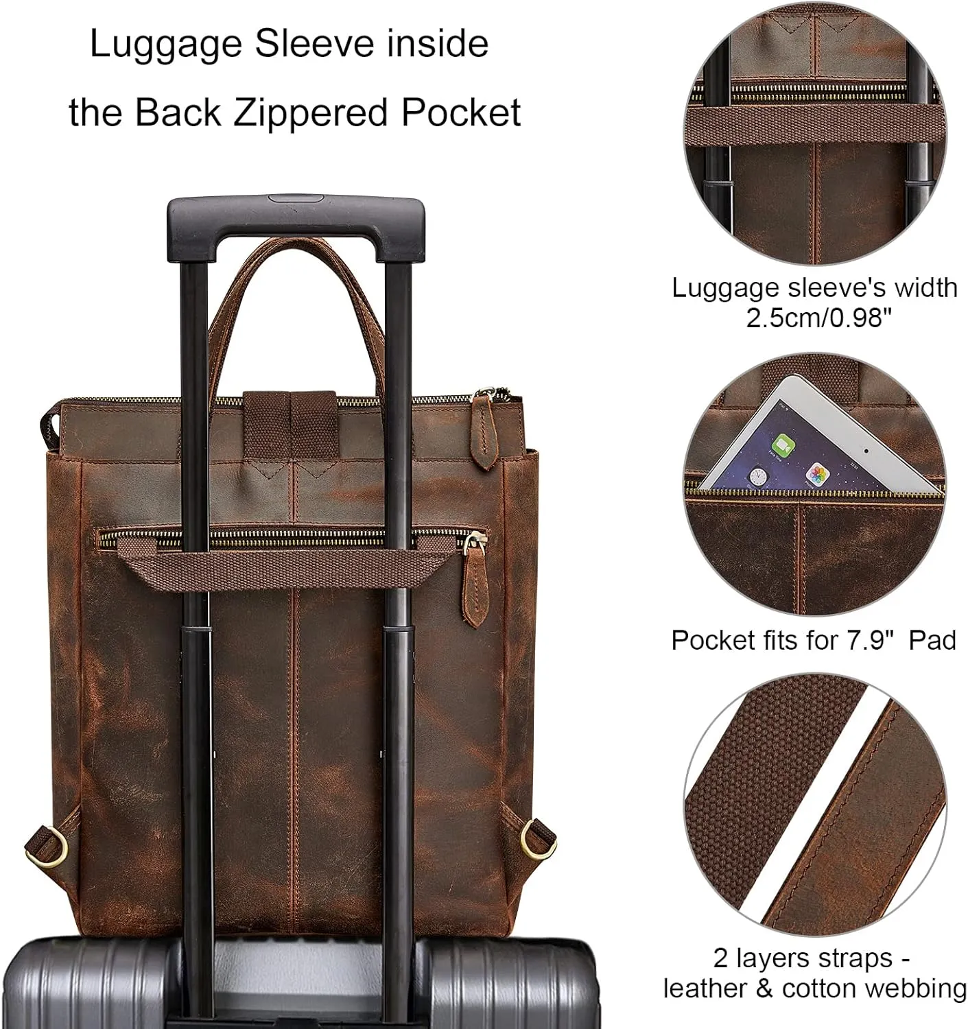 S-ZONE Women Genuine Leather Backpack Purse Retro Top-handle Bags Vintage Totes