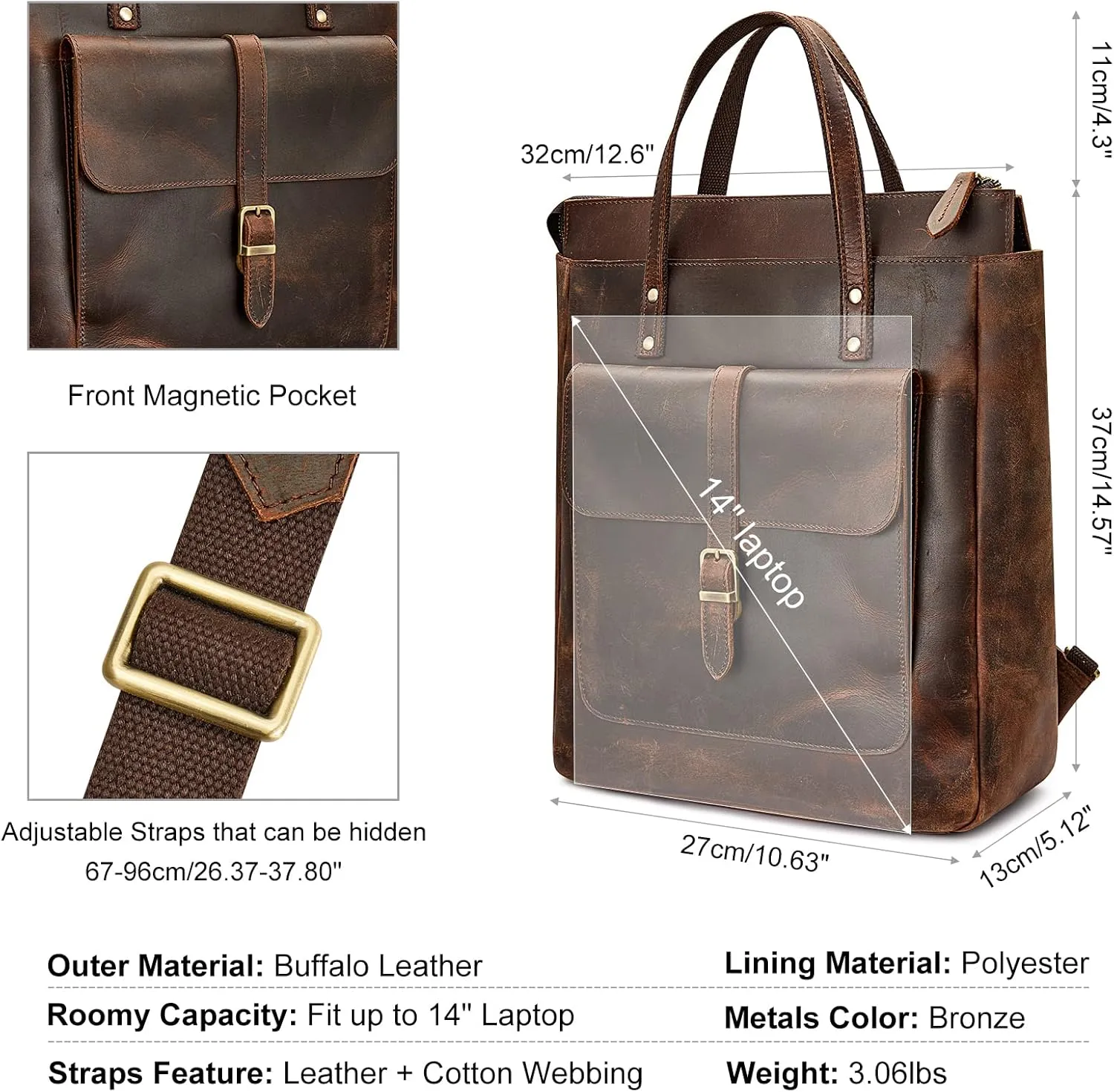 S-ZONE Women Genuine Leather Backpack Purse Retro Top-handle Bags Vintage Totes