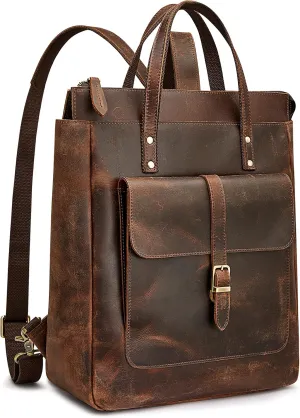 S-ZONE Women Genuine Leather Backpack Purse Retro Top-handle Bags Vintage Totes