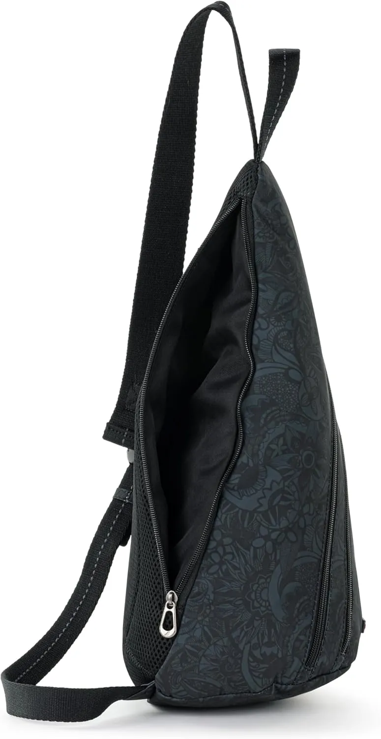 Sakroots On The Go Large Sling Backpack in Eco-Twill, Convertible Crossbody Bag, Black Spirit Desert