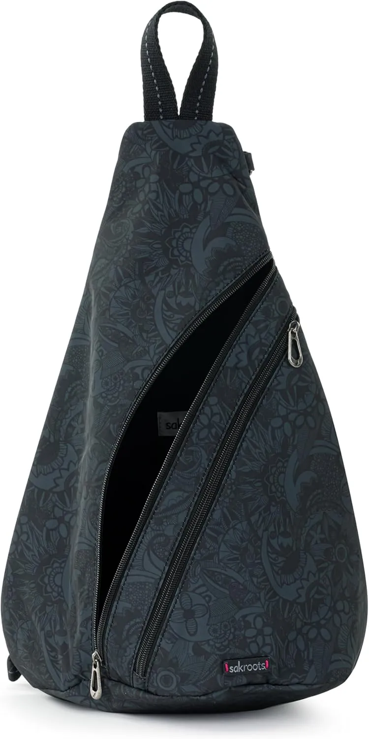 Sakroots On The Go Large Sling Backpack in Eco-Twill, Convertible Crossbody Bag, Black Spirit Desert