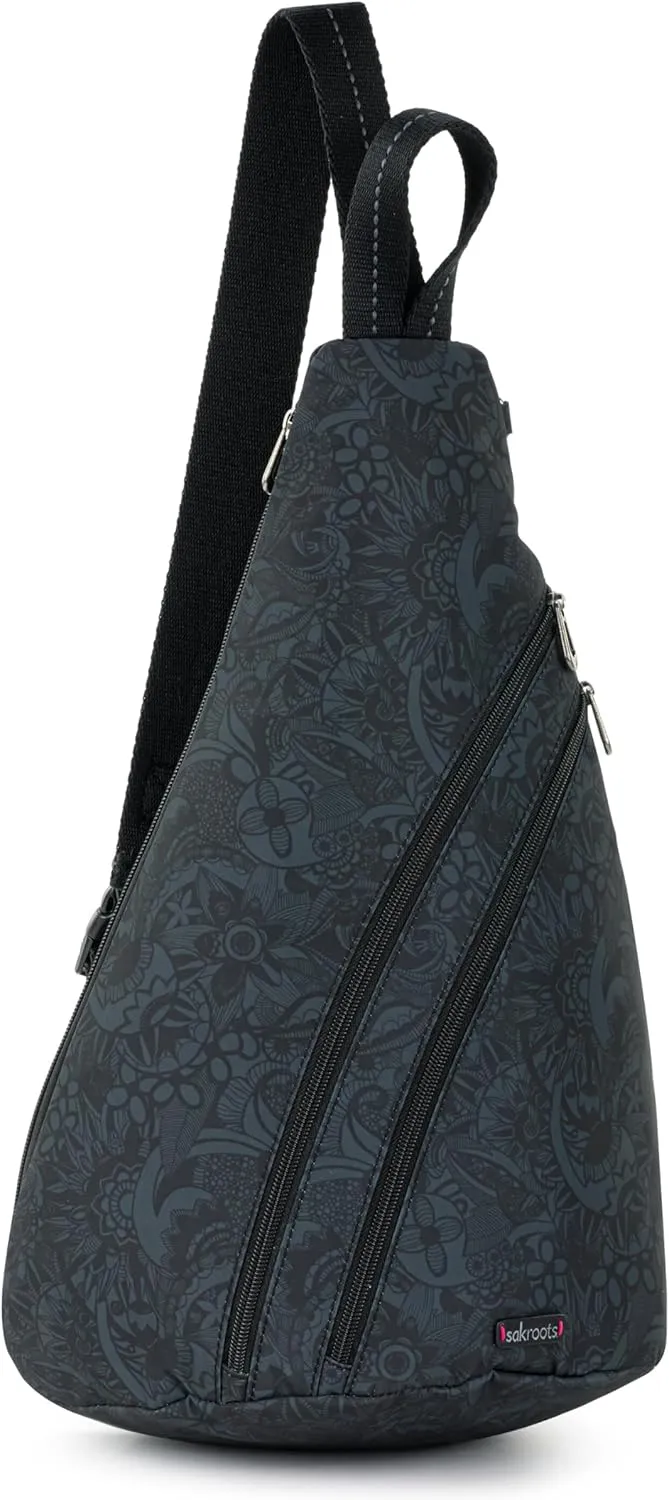 Sakroots On The Go Large Sling Backpack in Eco-Twill, Convertible Crossbody Bag, Black Spirit Desert