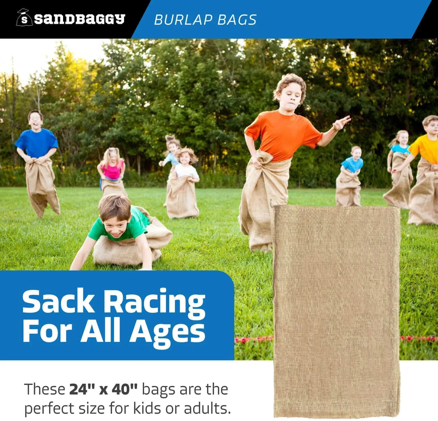 Sandbaggy Burlap Bags Large 24" x 40" - Potato Sack Race Bags for Kids & Adults | Perfect Birthday Party Game | Shrub & Plant Frost Protection - Food Grade (Pack of 20)
