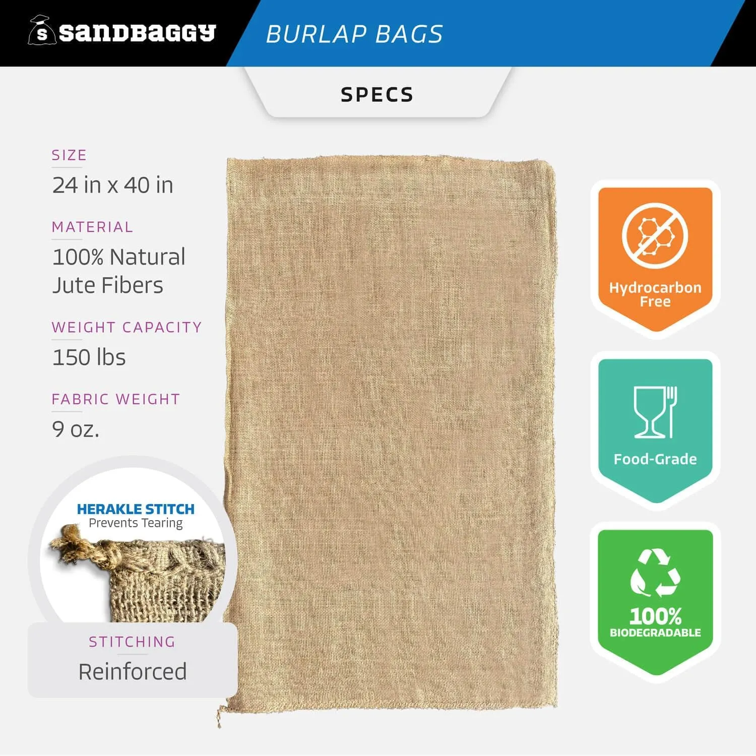 Sandbaggy Burlap Bags Large 24" x 40" - Potato Sack Race Bags for Kids & Adults | Perfect Birthday Party Game | Shrub & Plant Frost Protection - Food Grade (Pack of 20)