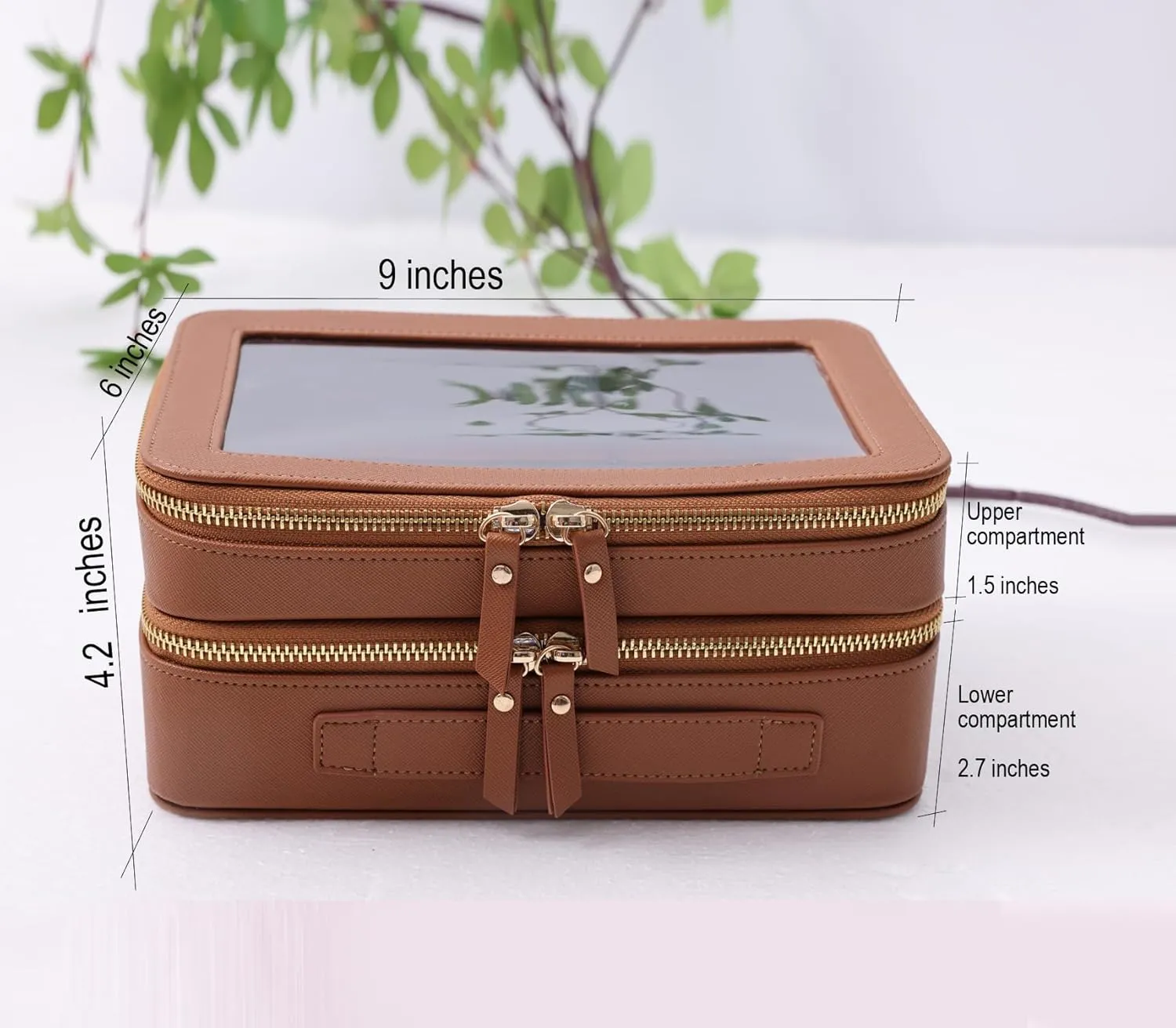 SANHECUN Clear Travel Toiletry bag Toiletry Case Carry on Travel Accessories Bag Makeup Bag (Brown, SHC-TL-2)