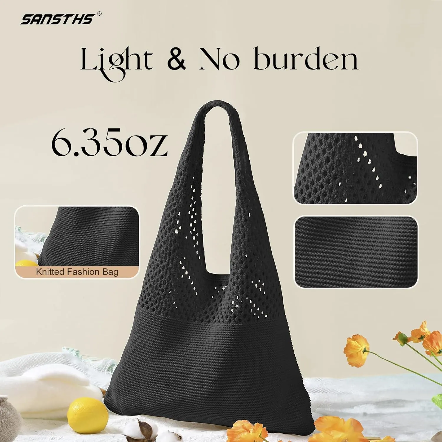 SANSTHS Crochet Mesh Beach Tote Bag Retro Hobo Knitted Bag Woven Tote Summer Shoulder Bag for Women