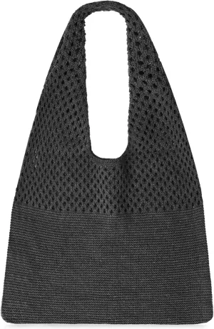 SANSTHS Crochet Mesh Beach Tote Bag Retro Hobo Knitted Bag Woven Tote Summer Shoulder Bag for Women