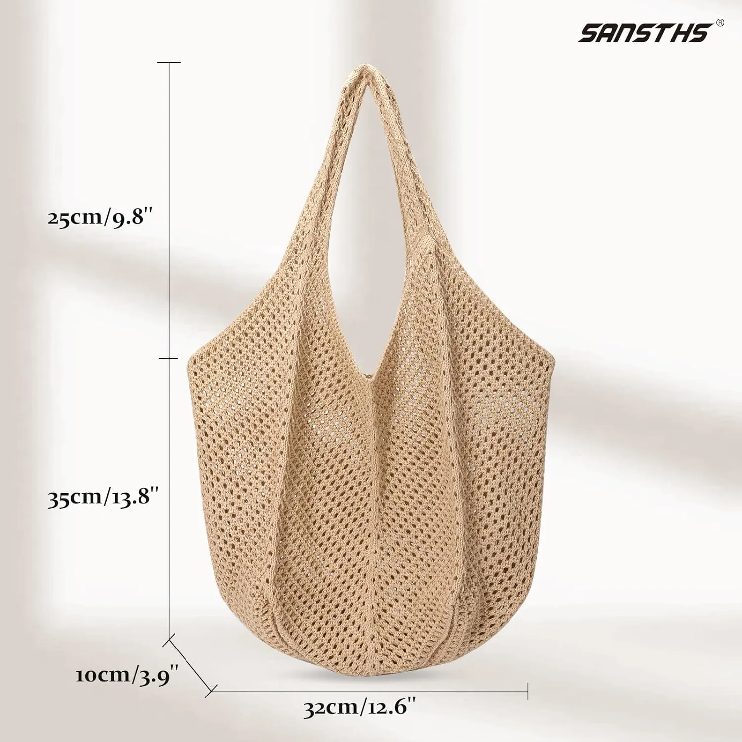 SANSTHS Crochet Mesh Beach Tote Bag Retro Hobo Knitted Bag Woven Tote Summer Shoulder Bag for Women