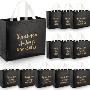 Sanwuta 12 Pcs Teacher Appreciation Gift Employee Volunteer Appreciation Bag for Administrative Assistant Thank You for Being Awesome Gift for Nurse Graduation Coworker Staff(Black)