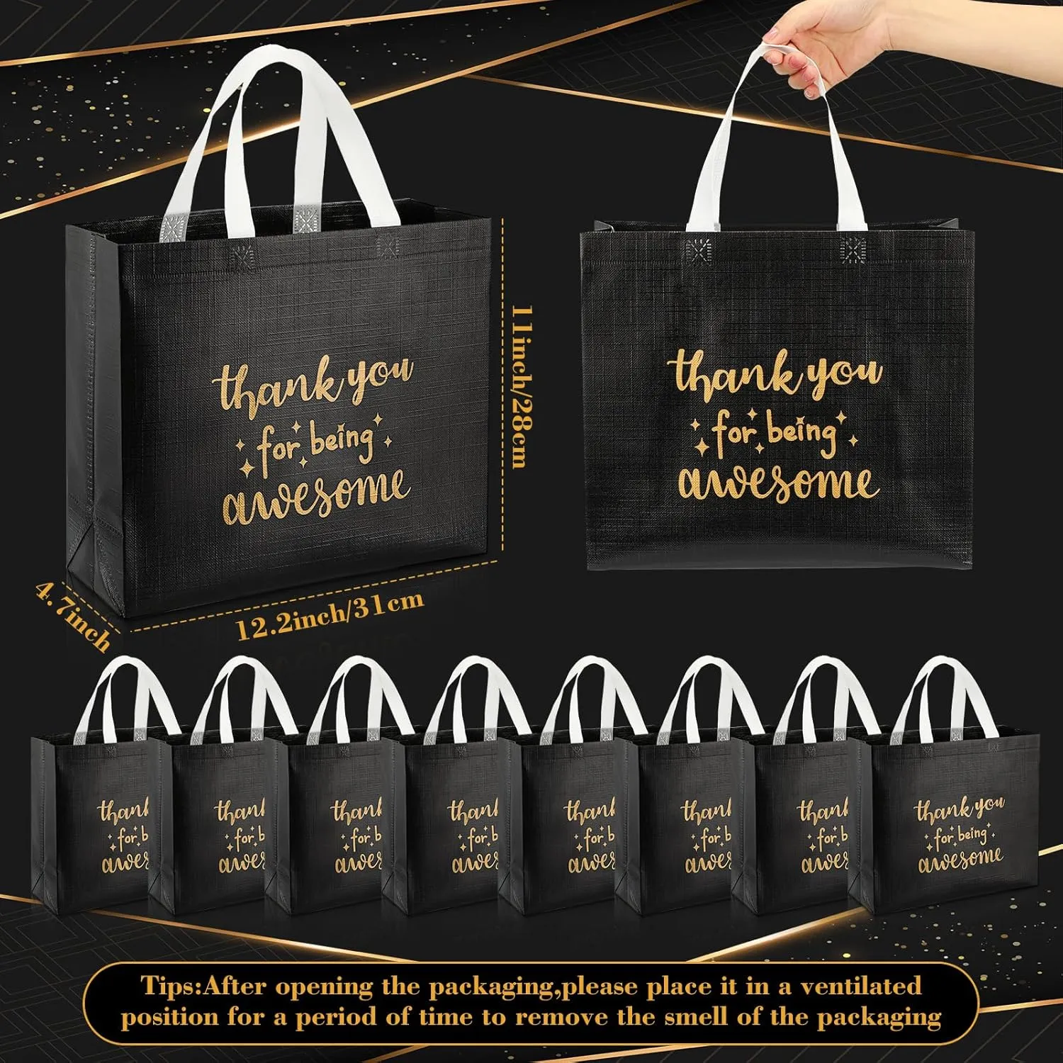 Sanwuta 12 Pcs Teacher Appreciation Gift Employee Volunteer Appreciation Bag for Administrative Assistant Thank You for Being Awesome Gift for Nurse Graduation Coworker Staff(Black)