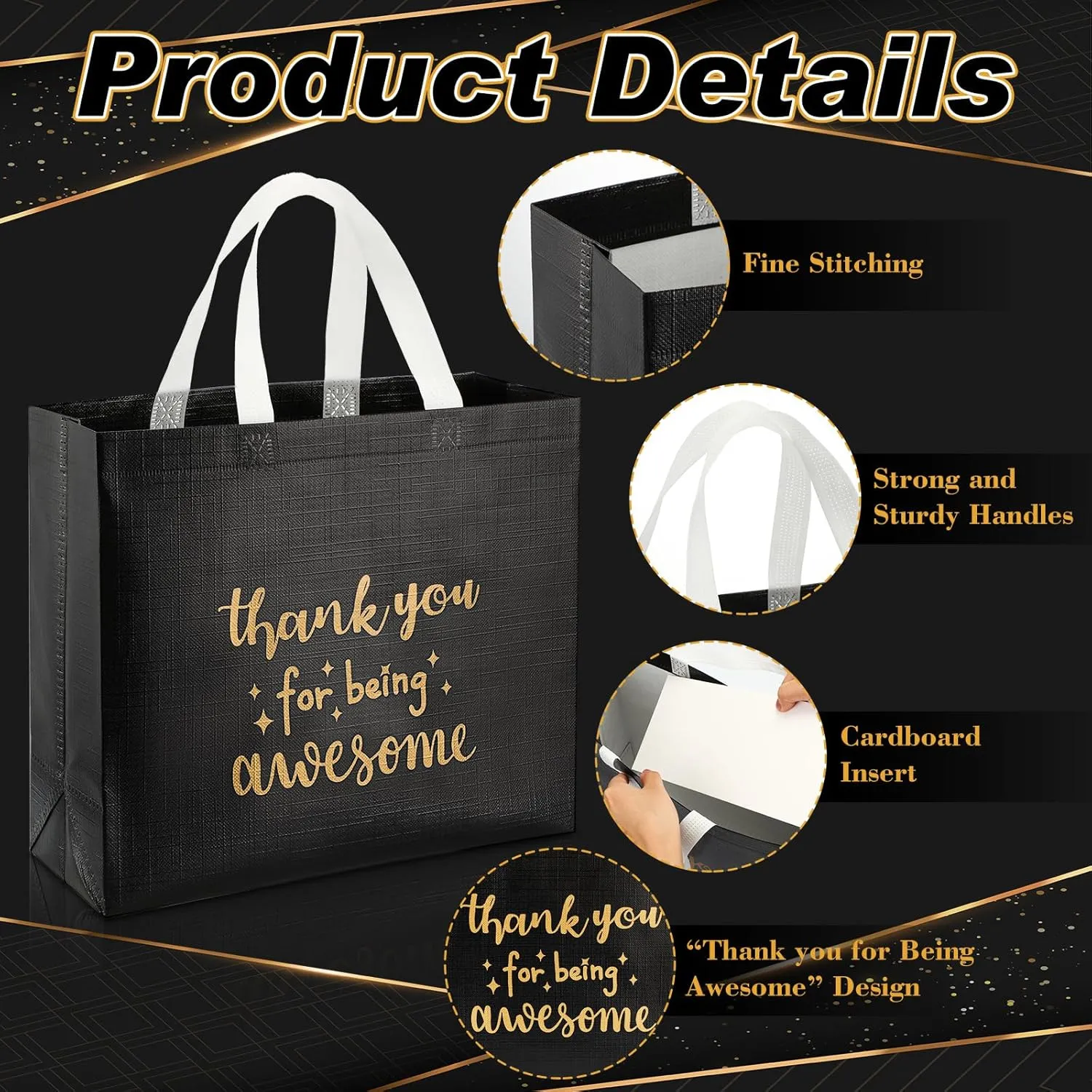 Sanwuta 12 Pcs Teacher Appreciation Gift Employee Volunteer Appreciation Bag for Administrative Assistant Thank You for Being Awesome Gift for Nurse Graduation Coworker Staff(Black)