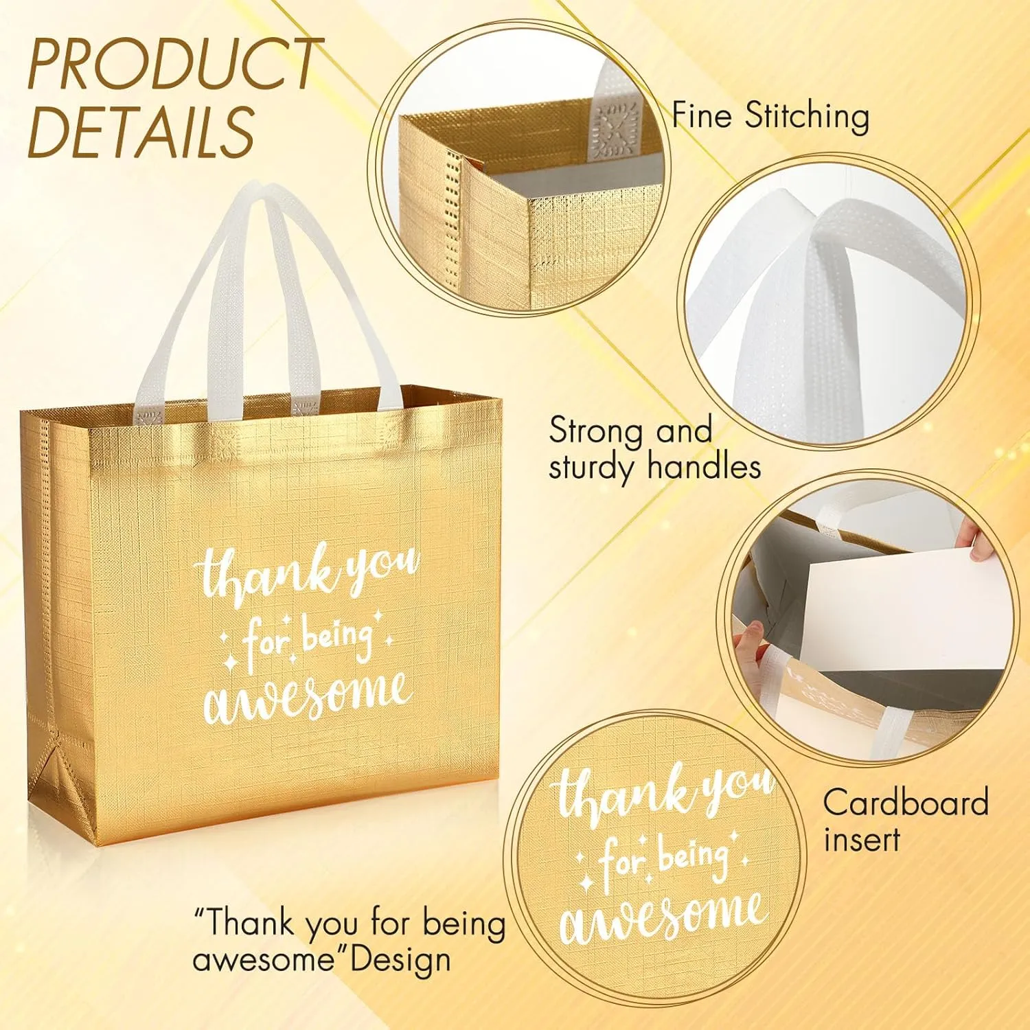 Sanwuta 12 Pcs Teacher Appreciation Gift Employee Volunteer Appreciation Bag for Administrative Assistant Thank You for Being Awesome Gift for Nurse Graduation Coworker Staff(Gold)