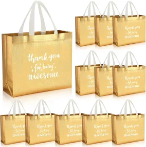 Sanwuta 12 Pcs Teacher Appreciation Gift Employee Volunteer Appreciation Bag for Administrative Assistant Thank You for Being Awesome Gift for Nurse Graduation Coworker Staff(Gold)