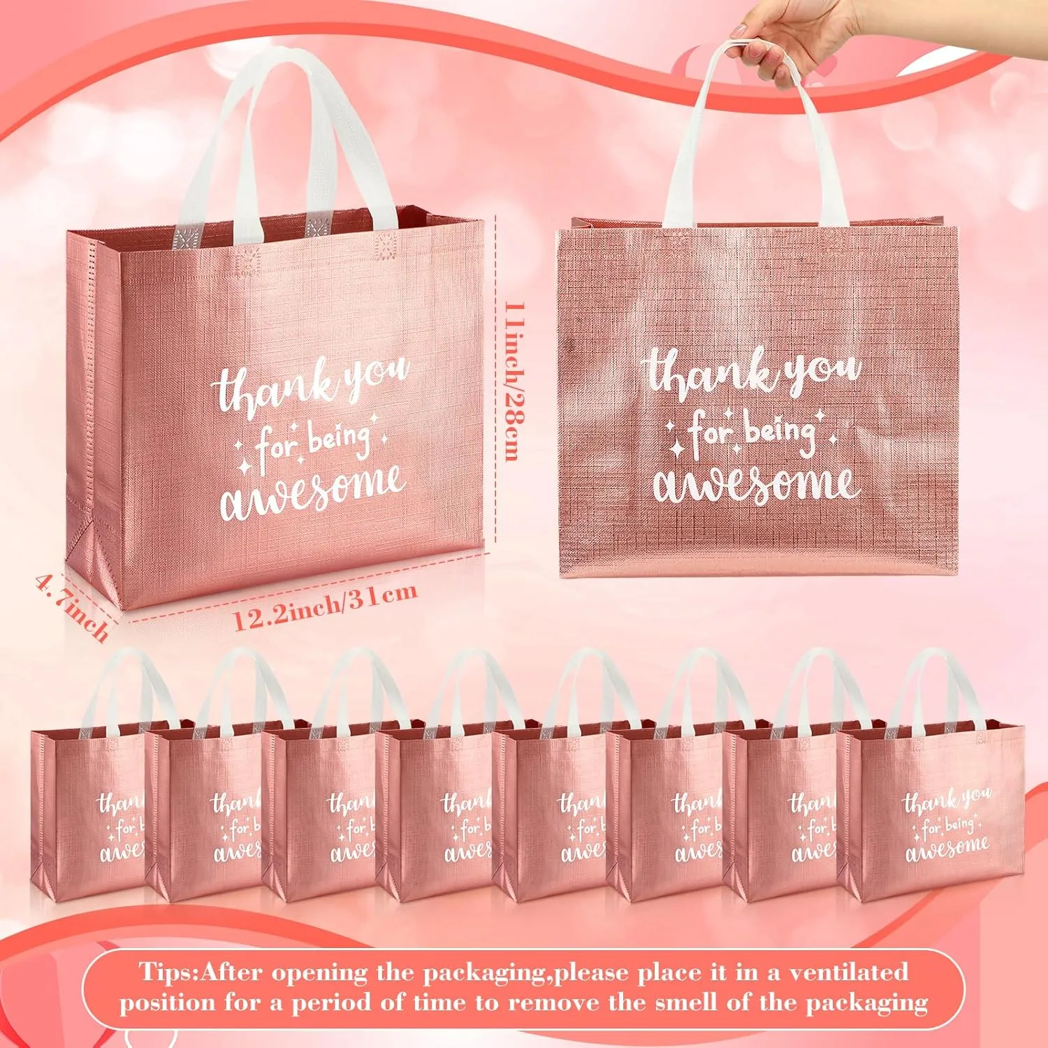 Sanwuta 12 Pcs Teacher Appreciation Gift Employee Volunteer Appreciation Bag for Administrative Assistant Thank You for Being Awesome Gift for Nurse Graduation Coworker Staff(Rose Gold)