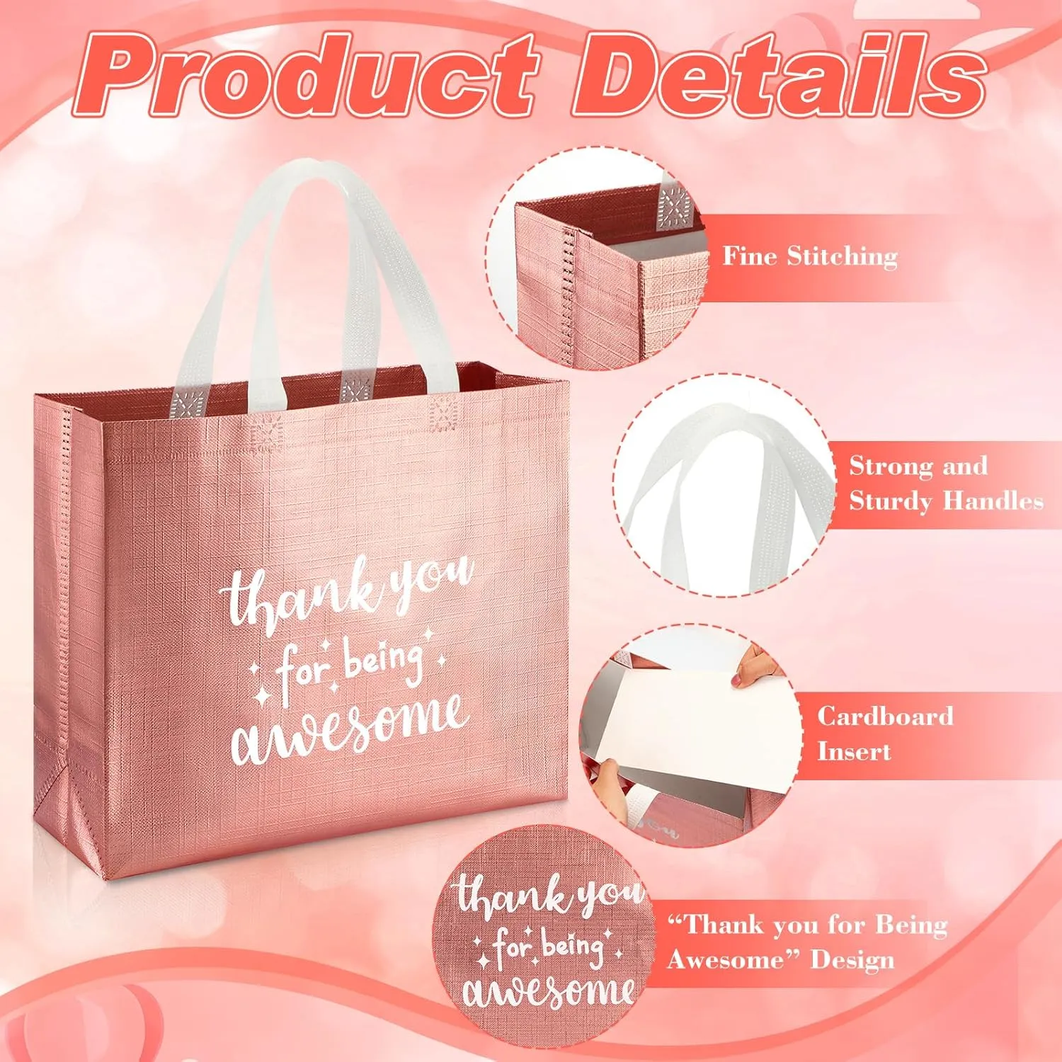Sanwuta 12 Pcs Teacher Appreciation Gift Employee Volunteer Appreciation Bag for Administrative Assistant Thank You for Being Awesome Gift for Nurse Graduation Coworker Staff(Rose Gold)