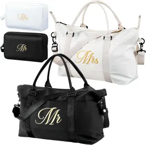 Sanwuta 4 Pcs Wedding Mr Mrs Duffel Bag Set Include 2 Pcs Large Honeymoon Travel Bags and 2 Pcs Toiletry Pouches Weekender Gym Tote for Couple Bride Groom accessories His and Hers Travel Gifts