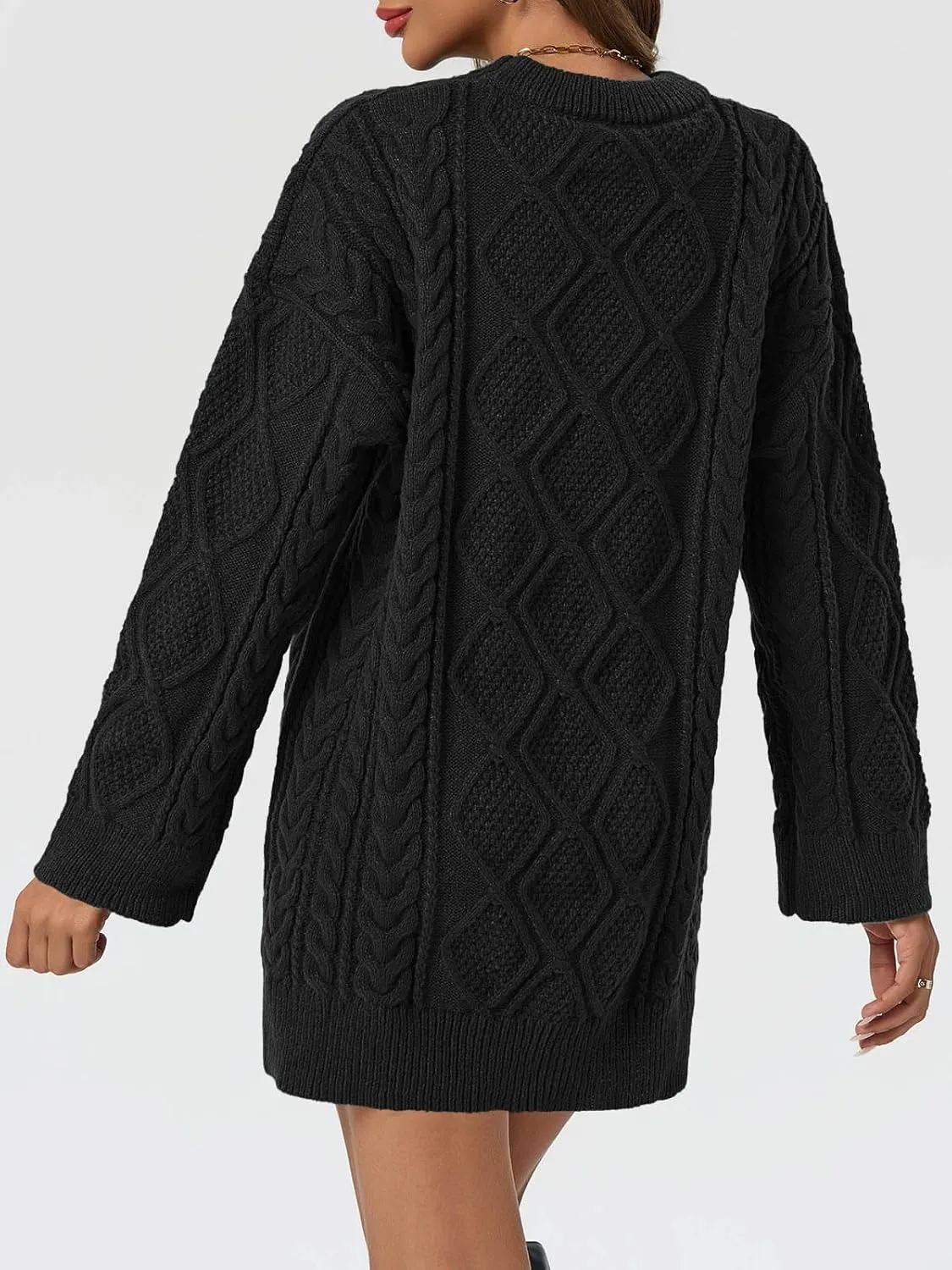 Saodimallsu Womens Oversized Sweaters Cable Knit Chunky Crew Neck Long Sleeve Loose Tunic Pullover Sweater